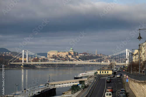 View of Elizabeth Bridge on Danube river and Buda Castle