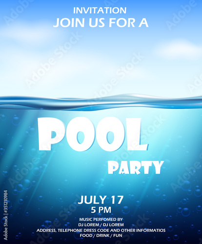 Pool summer party invitation. Summer beach vacation poster or flyer design template.