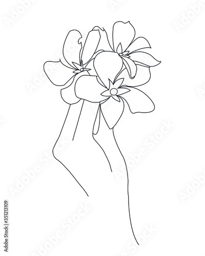 Line art human hands and flower icon, minimalist tattoo concept, line style, vector illustration. Vector illustration isolated on white background