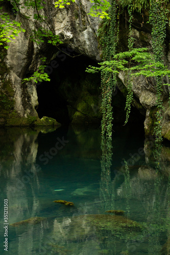 Monument of nature  spring of  river Krupaja or Krupajsko vrelo with underwater cave. Beautiful natural oasis  and tourist attraction in Easte