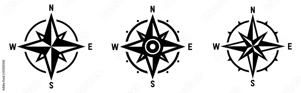 Compass set. Wind rose symbol. Vector - obrazy, fototapety, plakaty 