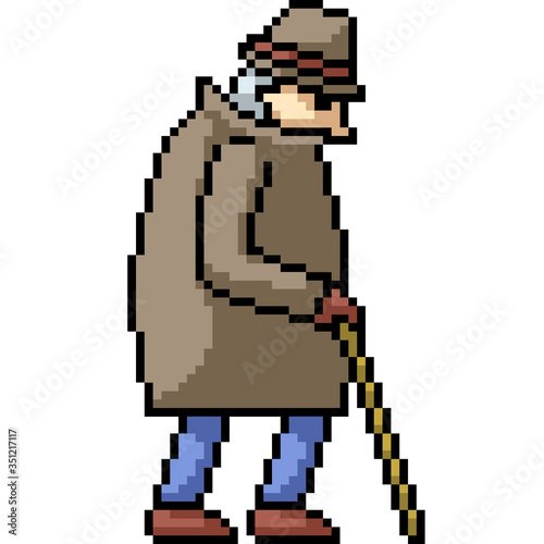 vector pixel art isolated old man