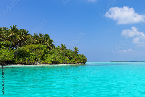 Sea with coconut palms island
