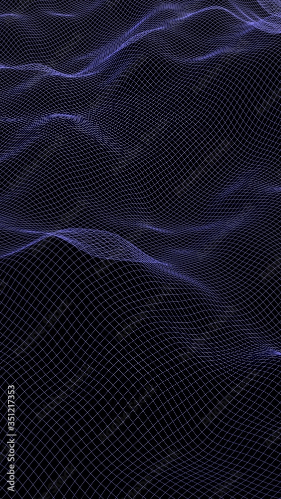 Abstract landscape on a dark background. Cyberspace navy blue grid. hi tech network. 3D illustration Abstract landscape on a dark background. Cyberspace navy blue grid. hi tech network. 3D illustration
