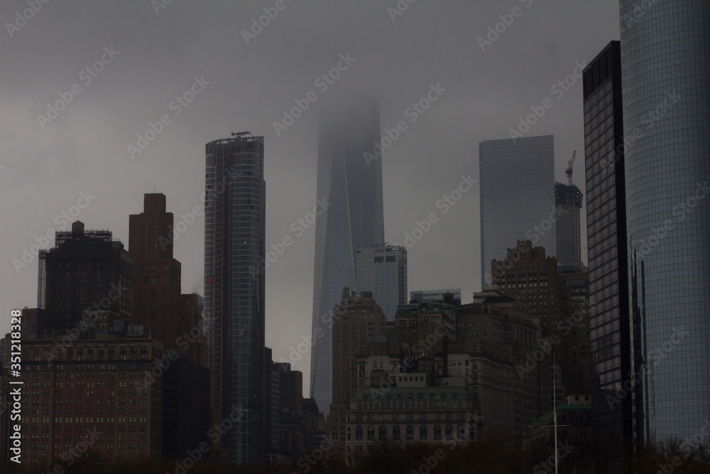 Skyscrapers on a foggy day in Manhattan, New York
