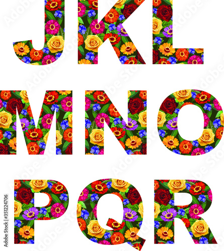 vector illustration of a colorful floral alphabet