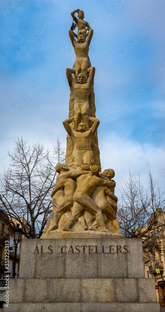 Sculpture Als Castellers in Vilafranca del Penedes, Catalonia, Spain