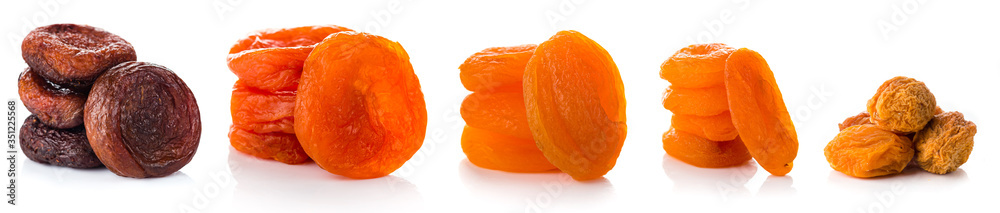 set dried apricots collection isolated on white background