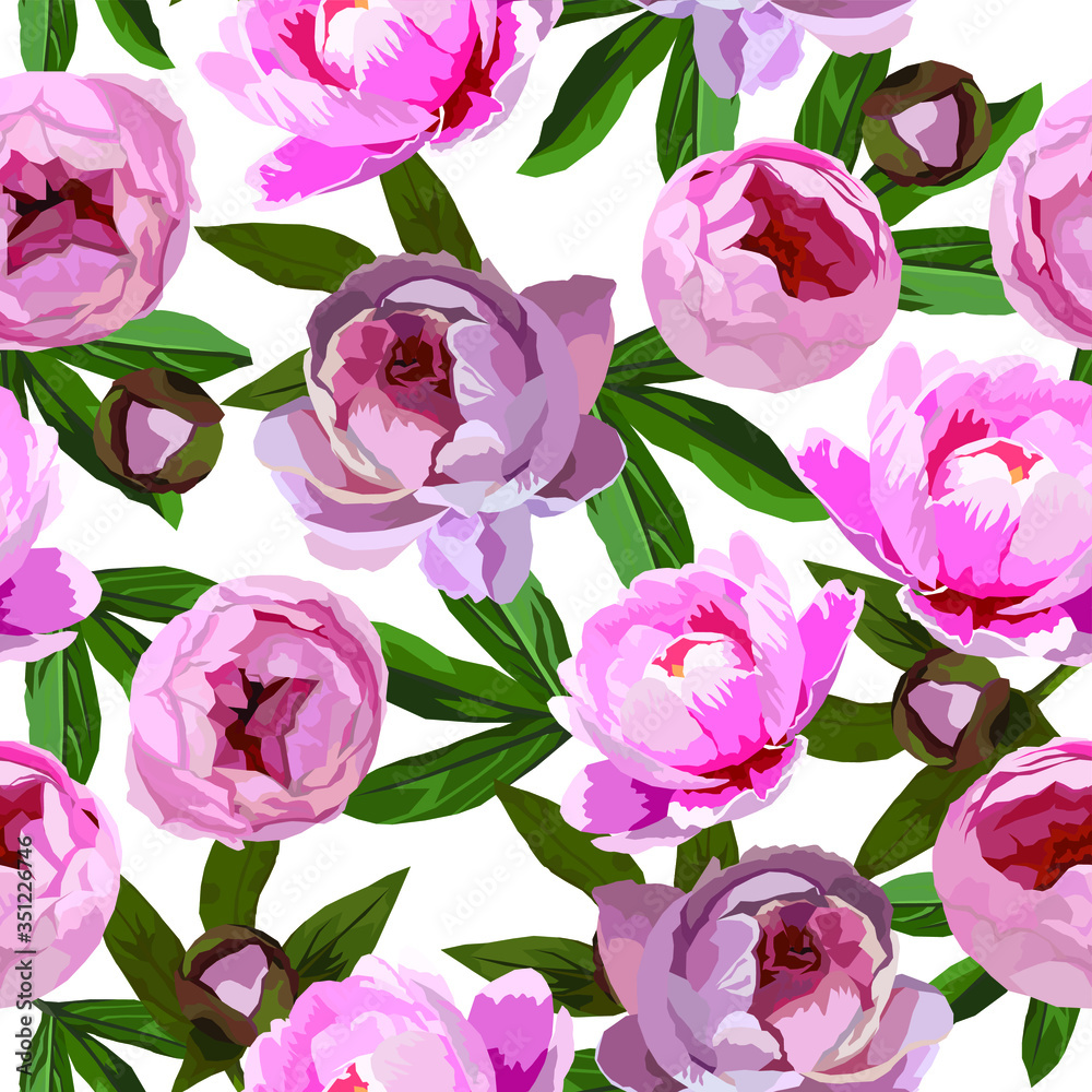 Vector seamless floral pattern with beautiful peony flowers