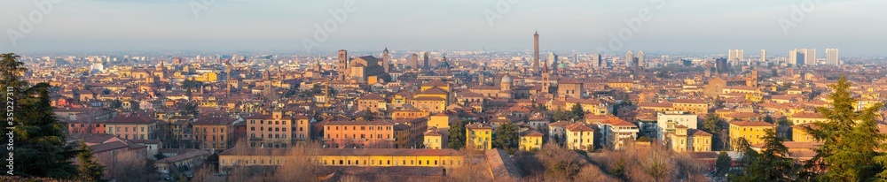 Bologna - The panorama of Bologna old town at evening light.