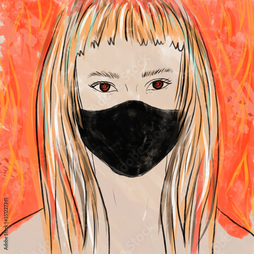 girl with mask on the dark background