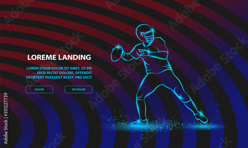 American football quarterback throws the ball. Vector Sport Background for Landing Page Template.