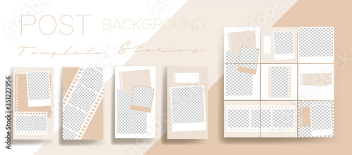 Design backgrounds for social media banner. Set of instagram stories and post frame templates.Vector cover. Mock up for personal blog or shop.Layout for promotion.Endless square puzzle layout