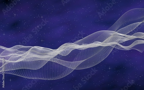 Abstract purple-blue starry background. White cyberspace grid. hi tech network. Outer space. Starry outer space texture. Deep space. Universe. 3D illustration