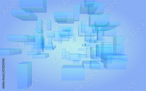 Blue and purple abstract digital and technology background. The pattern with repeating rectangles. 3D illustration