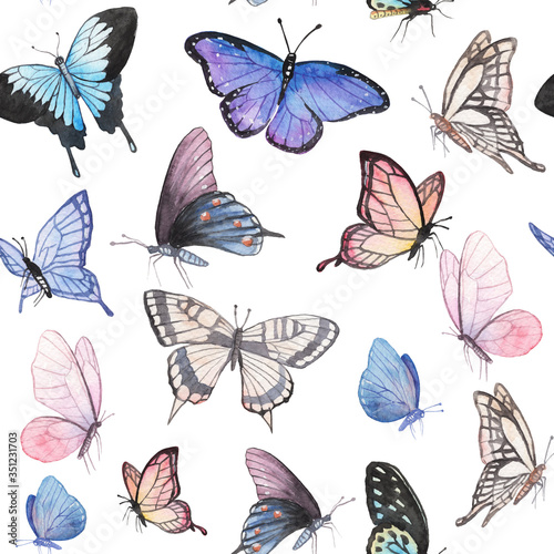Collection of hand drawn watercolor butterflies