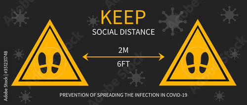 Creative (keep social distance ) Banner Word with Icons . Warning sign (keep social distance), vector illustration. Background black.