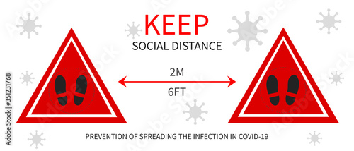 Creative (keep social distance ) Banner Word with Icons . Warning sign (keep social distance), vector illustration. Background white.