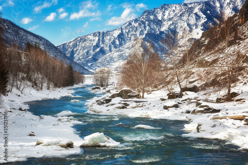 Winter landscape. River in Altai on a sunny day. Russia © Shchipkova Elena