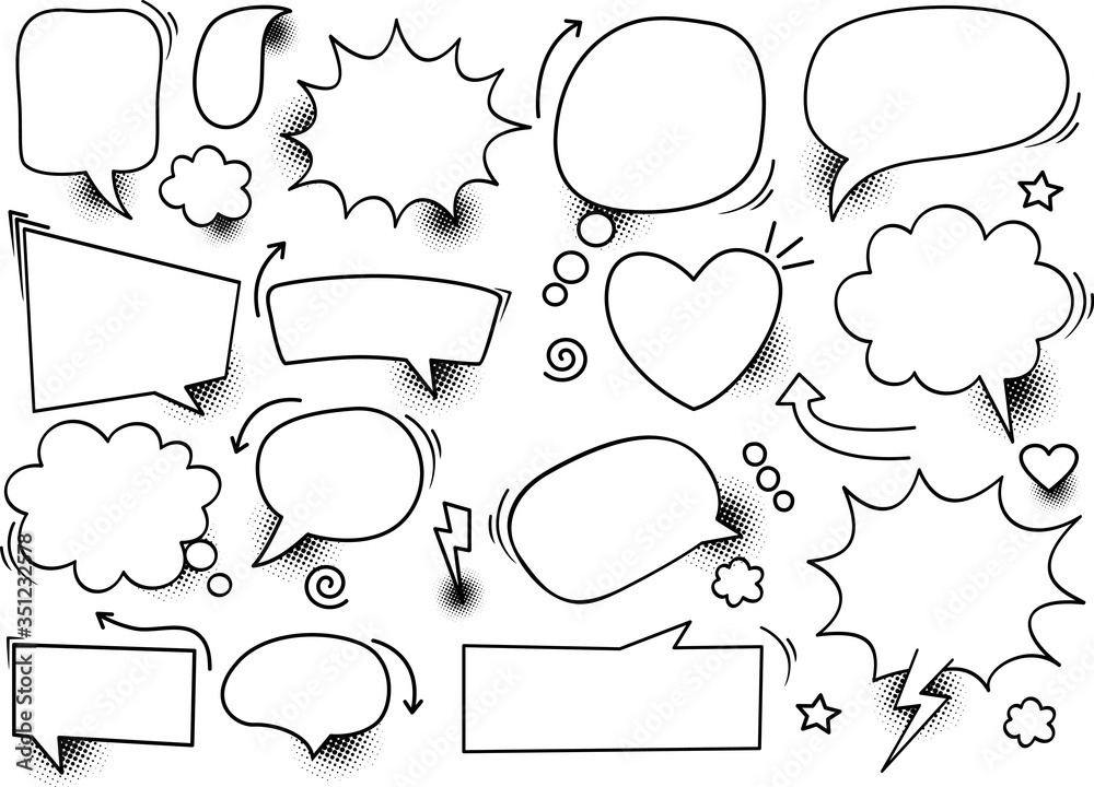 Fototapeta premium Hand drawn comic speech bubble on halftone background, vector illustration