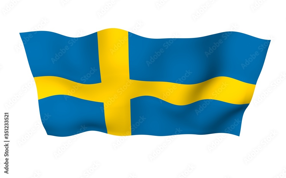 The flag of Sweden. Official state symbol of the Kingdom of Sweden. A blue field with a yellow Scandinavian cross that extends to the edges of the flag. 3d illustration The flag of Sweden. Official state symbol of the Kingdom of Sweden. A blue field with a yellow Scandinavian cross that extends to the edges of the flag. 3d illustration