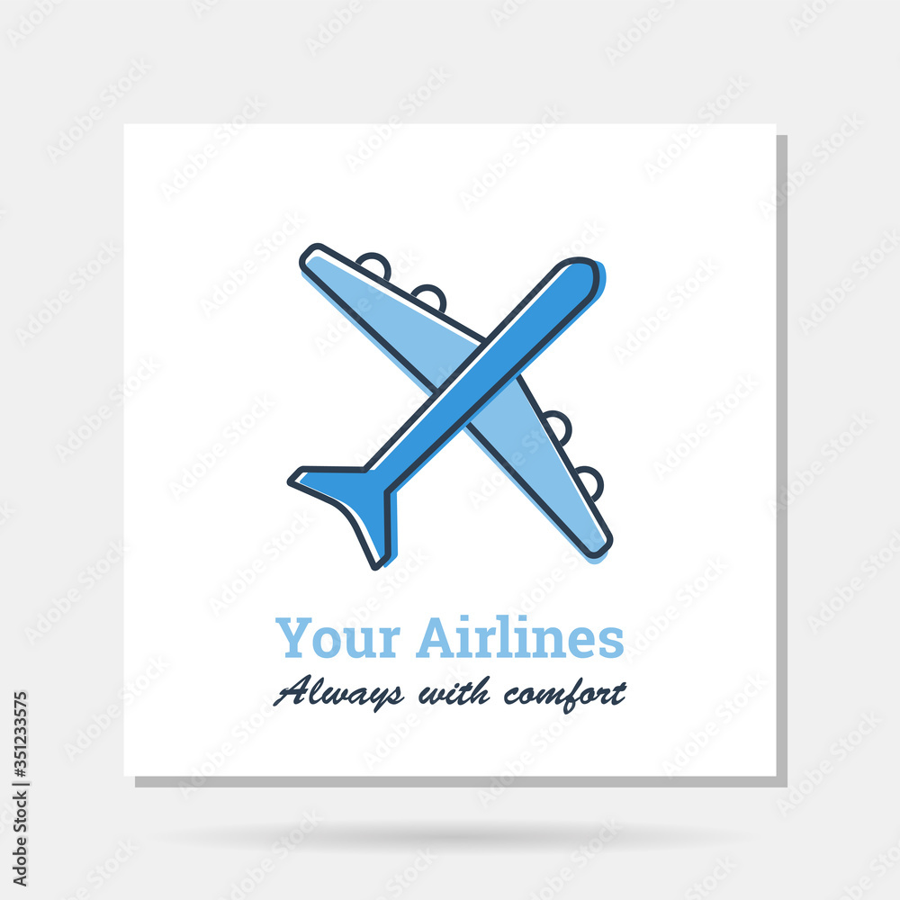 Vector simple company logo for airlines plane travelling