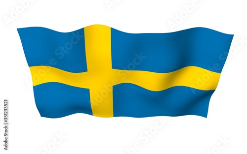 The flag of Sweden. Official state symbol of the Kingdom of Sweden. A blue field with a yellow Scandinavian cross that extends to the edges of the flag. 3d illustration