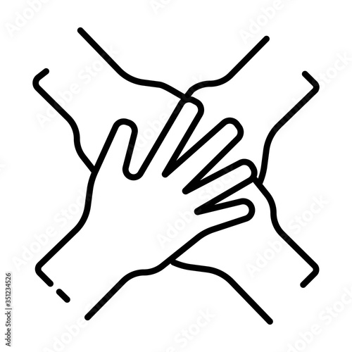 Stack of four hands line icon