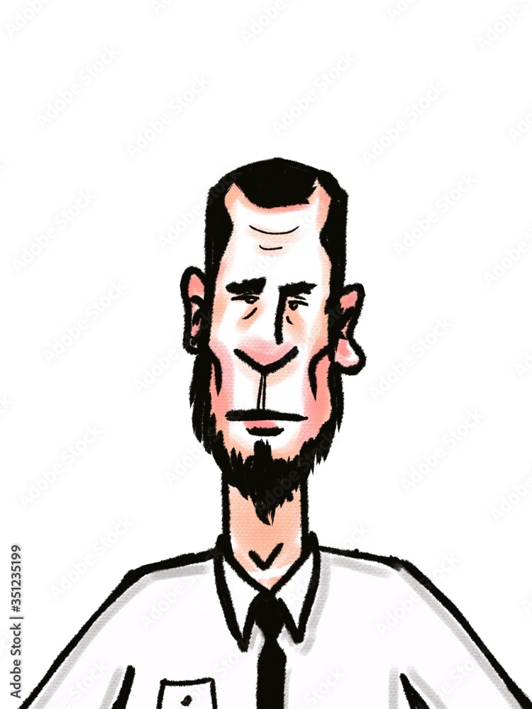 sad bearded man in white shirt portrait cartoon character isolated on white sad bearded man in white shirt portrait cartoon character isolated on white