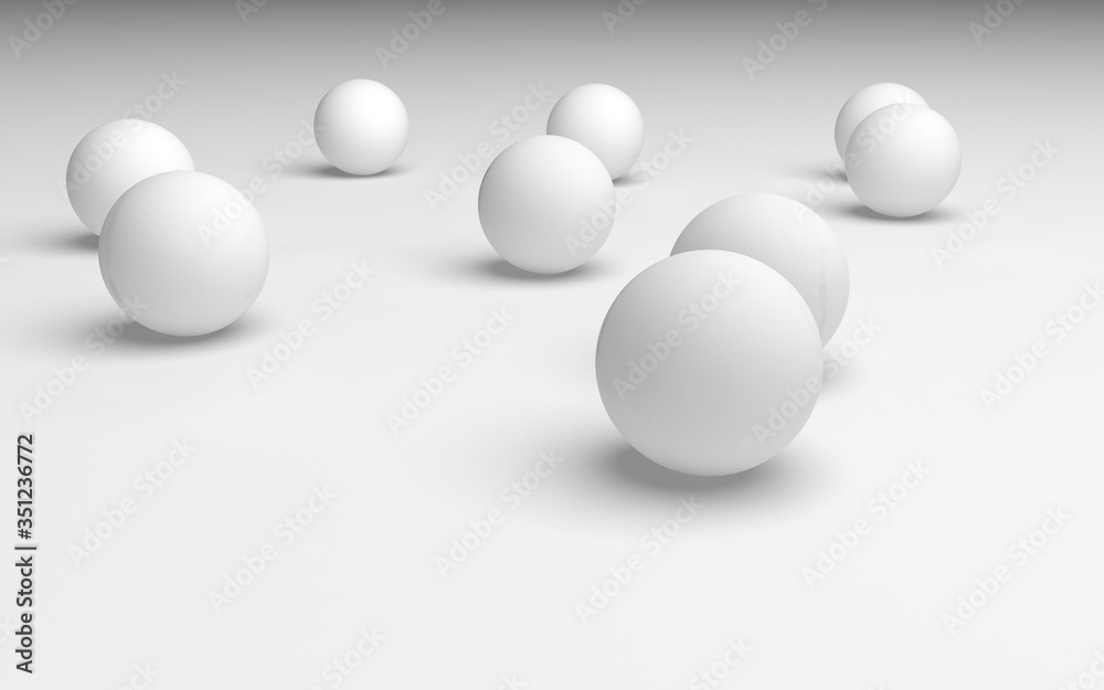 White abstract background. Set of white balls isolated on white backdrop. 3D illustration White abstract background. Set of white balls isolated on white backdrop. 3D illustration