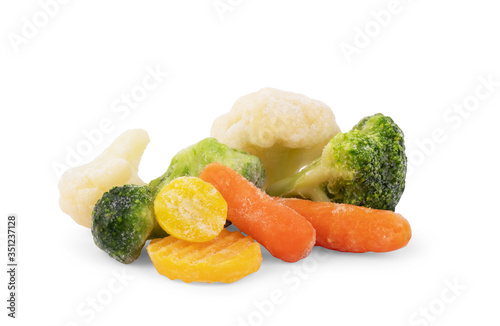 Glass dish on a white background, isolated Pile of frozen vegetables