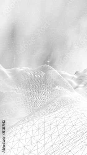 White abstract background. Hi tech network. Cyberspace grid. Outer space. Starry outer space texture. 3D illustration