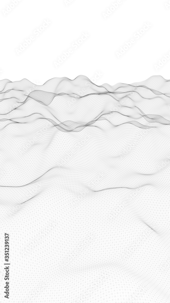 Obraz premium Abstract landscape on a white background. Cyberspace grid. hi tech network. Depth of field. 3d illustration
