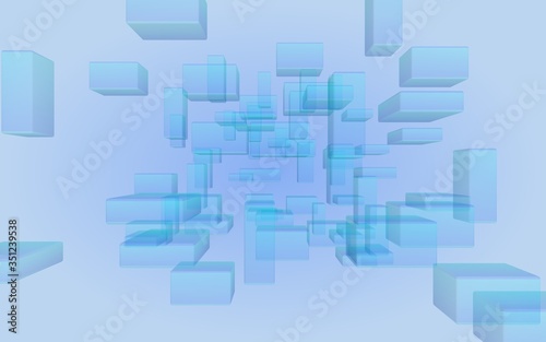 Blue and purple abstract digital and technology background. The pattern with repeating rectangles. 3D illustration