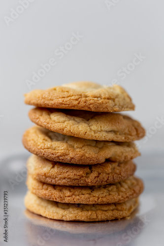 Stack of crunchy cookies on table