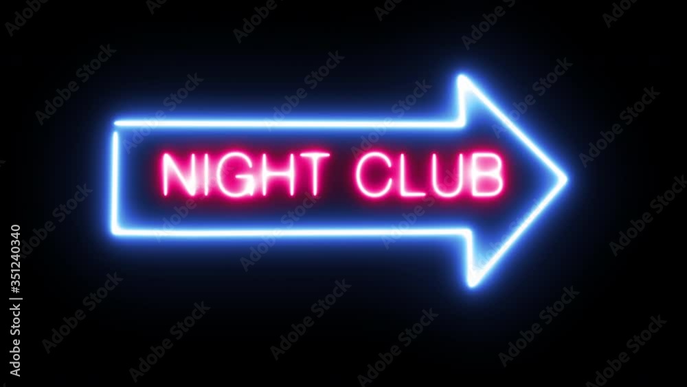 Neon sign text night club adult entertainment arrow strip club entrance direction three different animations Neon sign text night club adult entertainment arrow strip club entrance direction three different animations