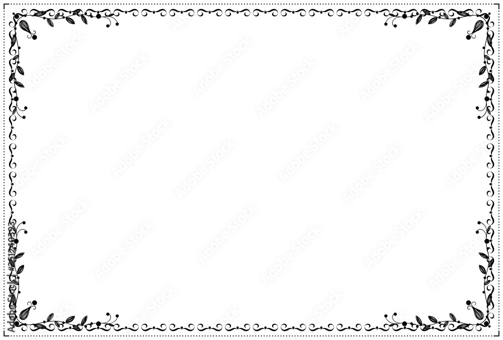 black and white border - flowers concept on white background.