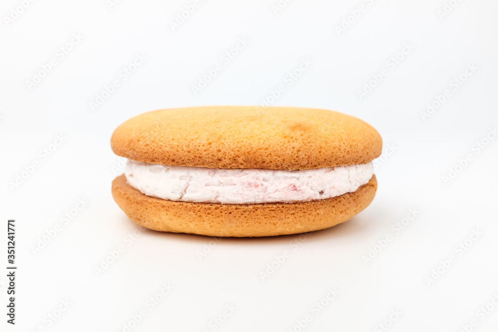 Strawberry cream pie on white background Strawberry cream pie on white background