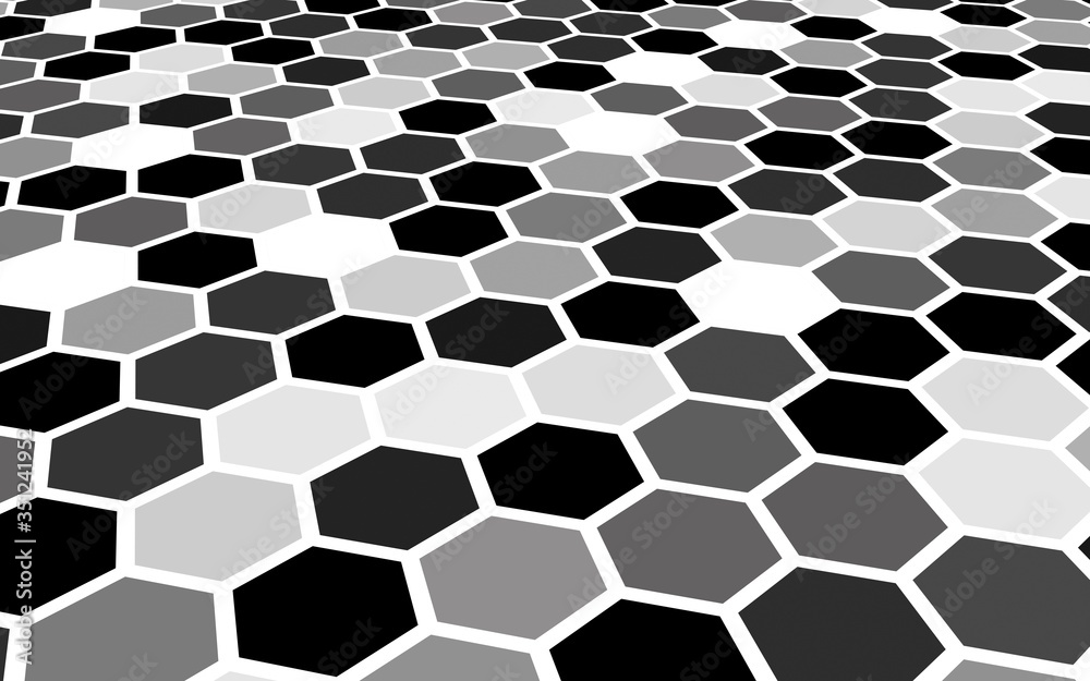 Honeycomb gray colored. Perspective view on polygon look like honeycomb. Isometric geometry. 3D illustration Honeycomb gray colored. Perspective view on polygon look like honeycomb. Isometric geometry. 3D illustration