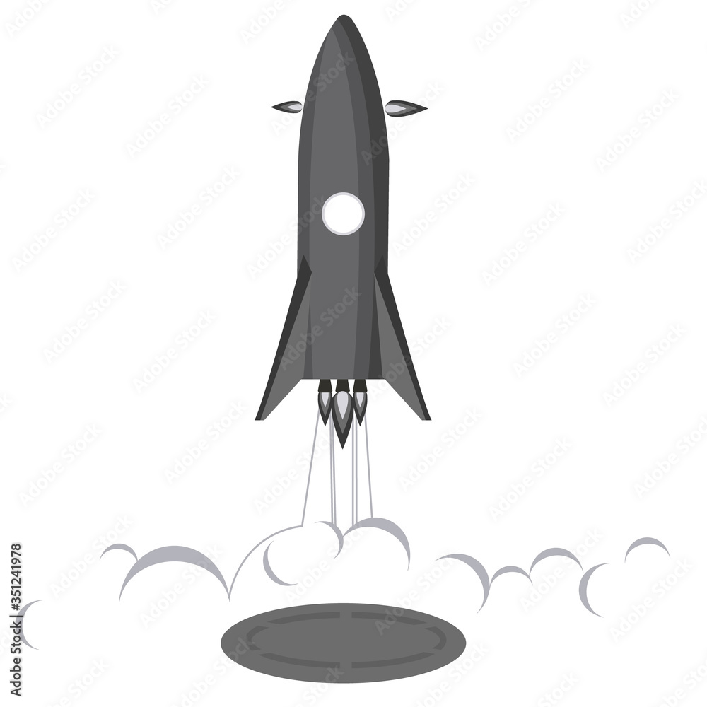 Rocket landing logo illustration. Returning rocket to it runway. Isolated on white background. Rocket landing logo illustration. Returning rocket to it runway. Isolated on white background.