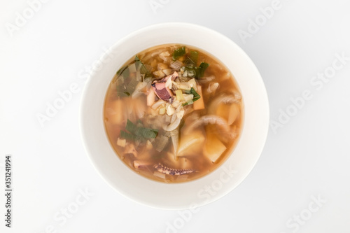 Squid soup on white background