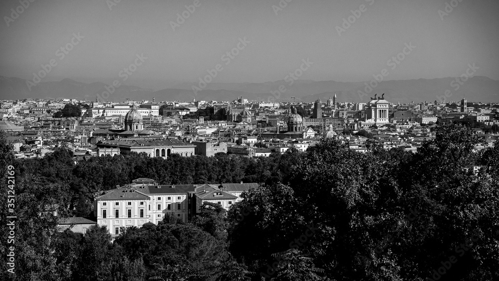 Rome, Italy, Europe: panoramic image of the center of Rome from the balcony of the Janiculum hill