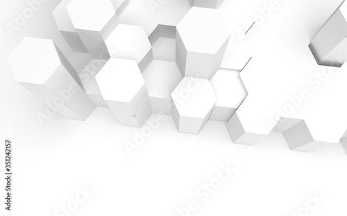 White abstract background with honeycomb. Hexagon bars isolated on white backdrop. 3D illustration