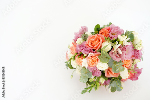 wedding Bouquet of flowers isolated on white background with copy space