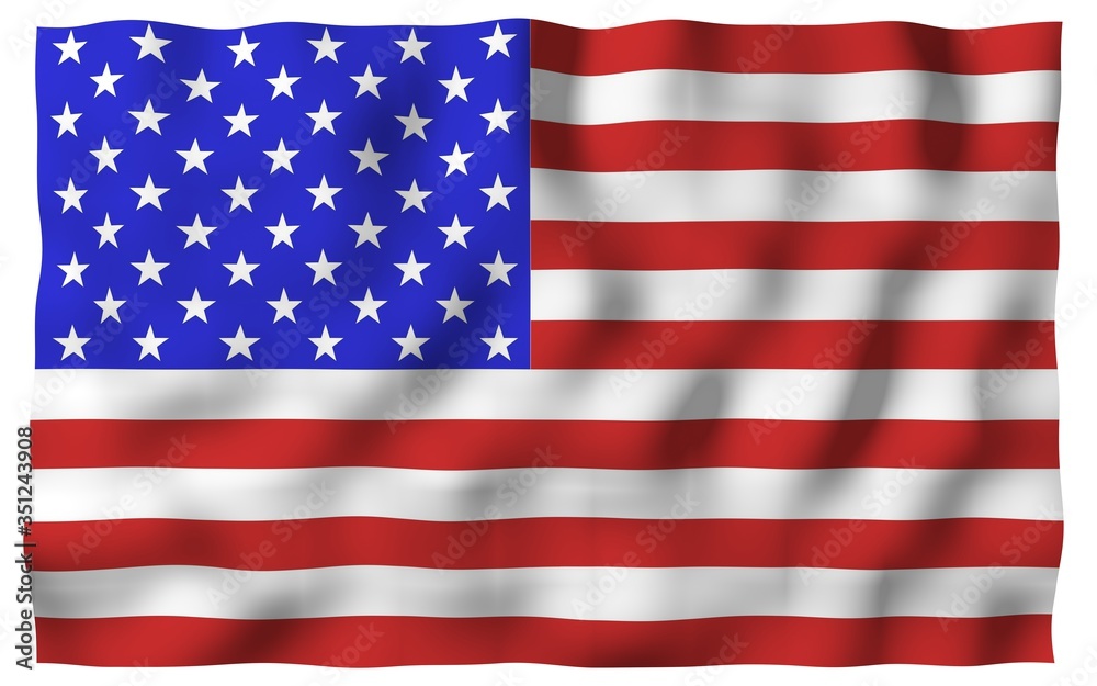 Naklejka premium Waving flag of the United States of America. Stars and Stripes. State symbol of the USA. 3D illustration