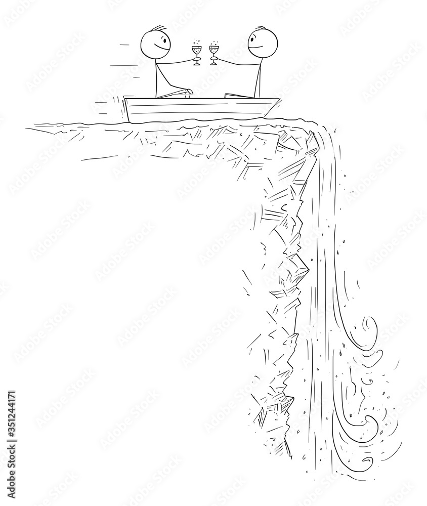 Vector cartoon stick figure drawing conceptual illustration of two men