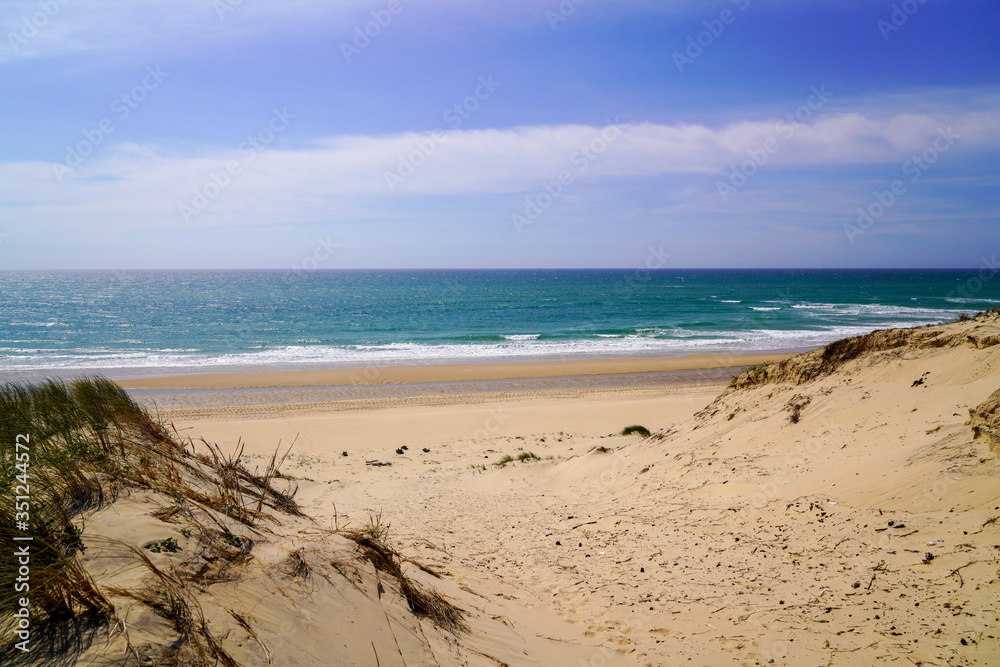 sandy access water ocean beach in dunes of Le Porge near Lacanau in France