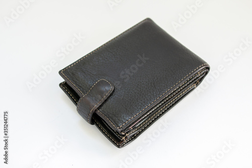 black leather wallet on a white background
