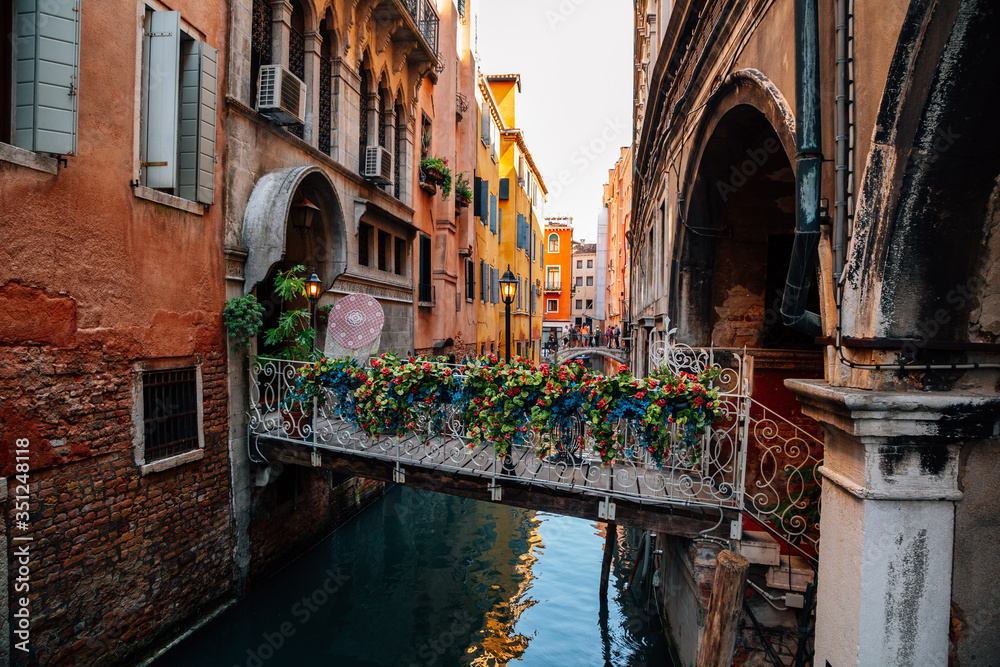 Old town street European old houses with canal in Venice, Italy