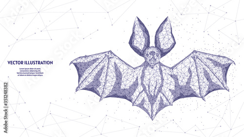 Bat is a carrier and spread of the virus infection of the Chinese coronavirus COVID-19. Carrier of infectious atypical pneumonia. SARS-CoV-2 pandemic. Low poly wireframe vector illustration.